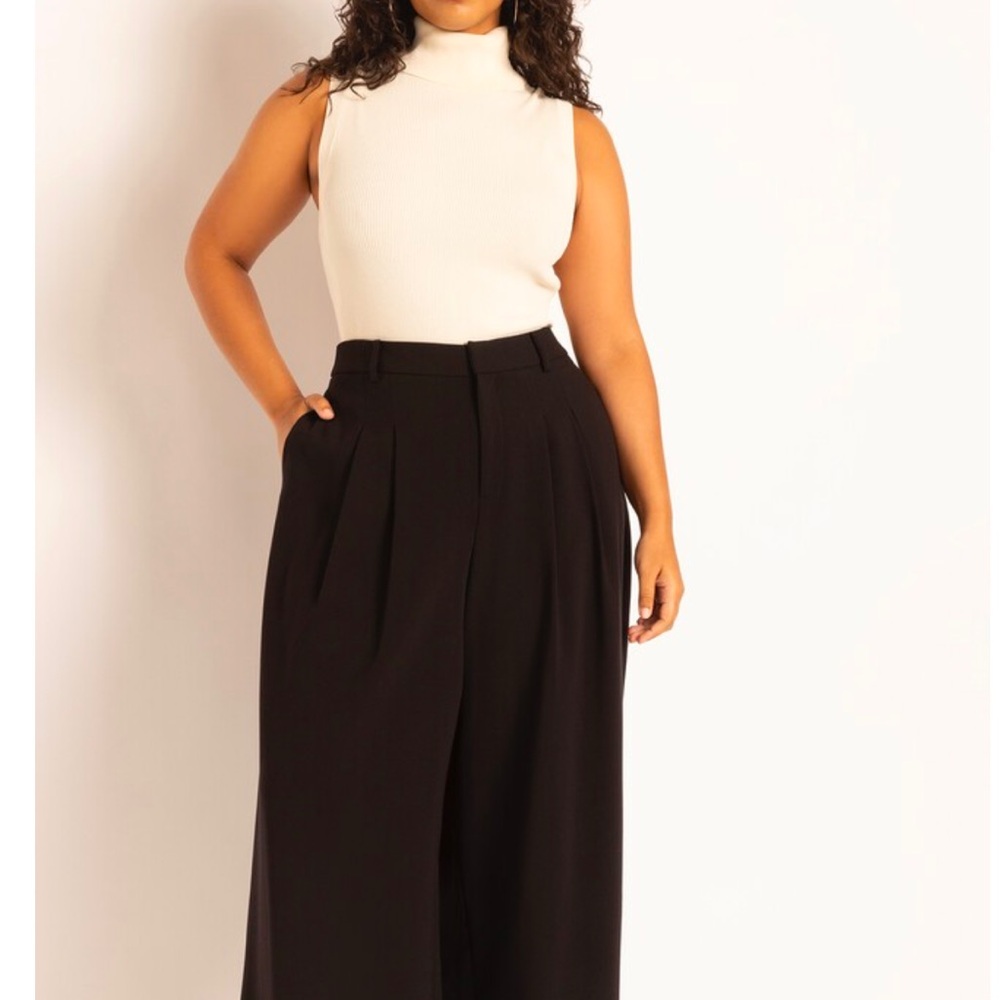 ELOQUII Pleat Front Wide Leg Trouser - Black
